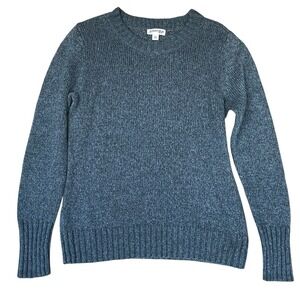 St Johns Bay Sweater Top Womens Large Blue Metallic Glam Rock Preppy Career Work